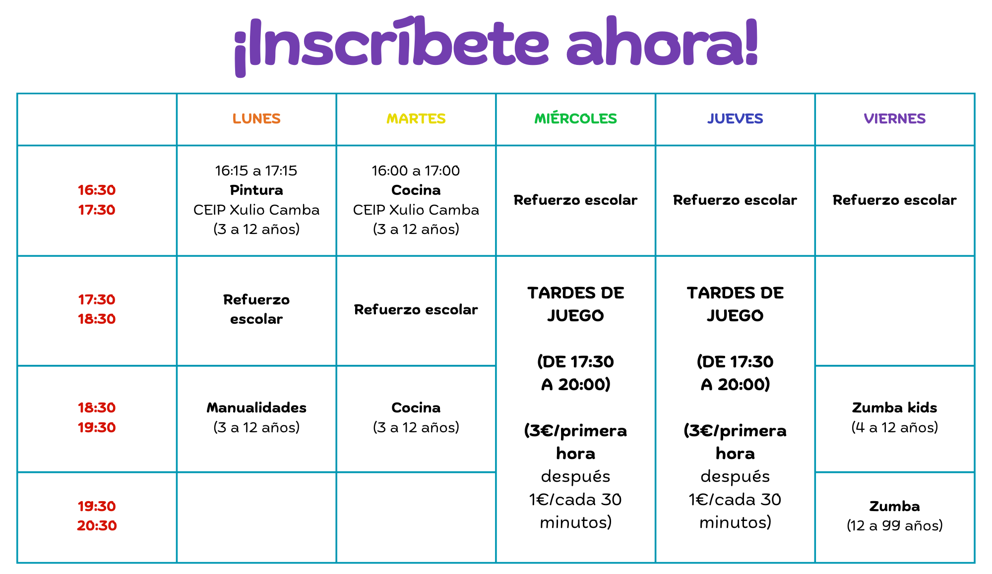 horario 25-26 Calendario de actividades